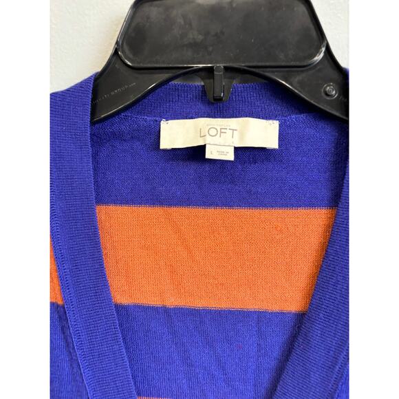 Ann Taylor LOFT Wool Blend Cardigan Womens Large Preppy Academia Stripes Purple - Picture 2 of 4